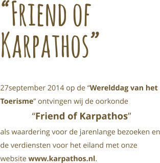 Eigenaren van Karpathos.nl ontvangen oorkonde friend of Karpathos